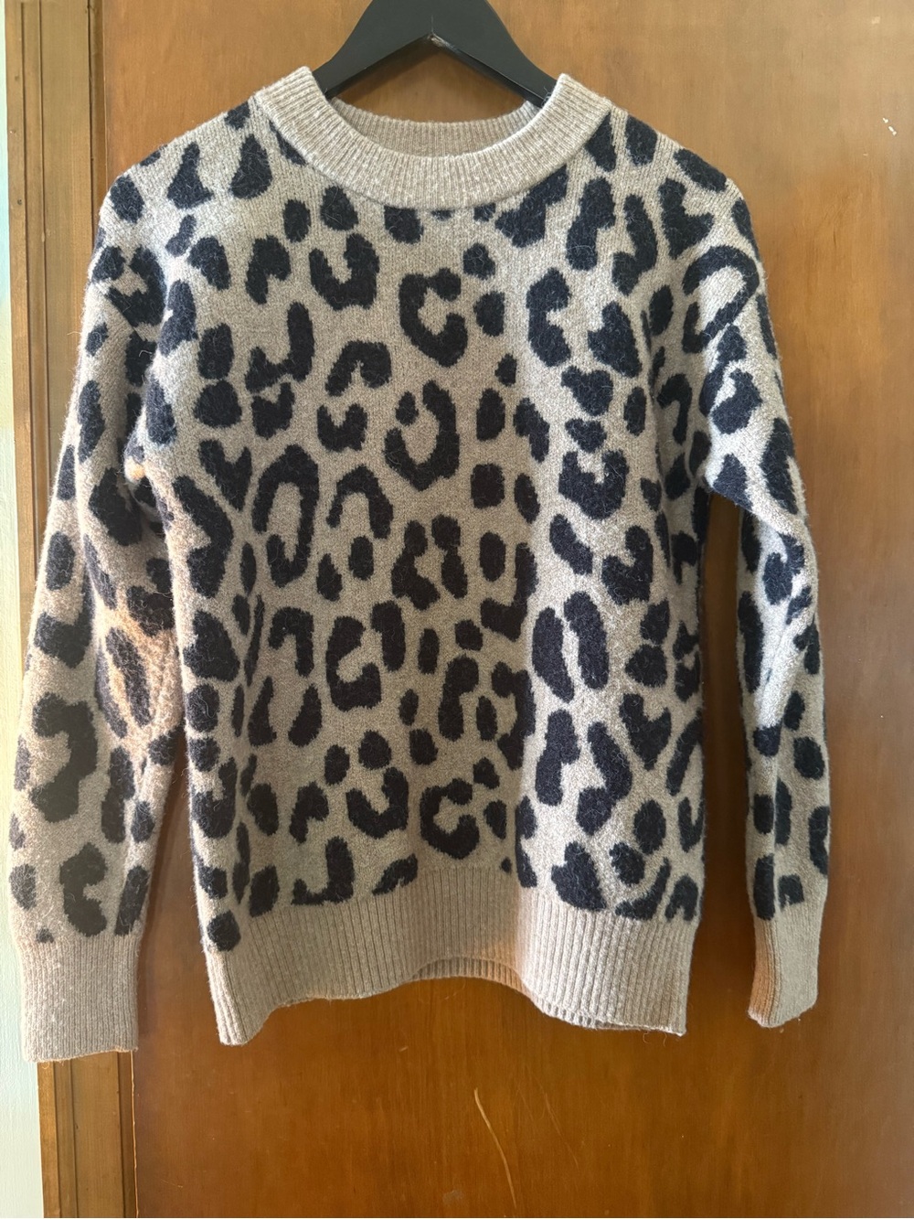J. Crew Leopard Print Crewneck Sweater in Taupe and Black